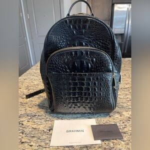 Brahmin Black Crocodile Embossed Backpack